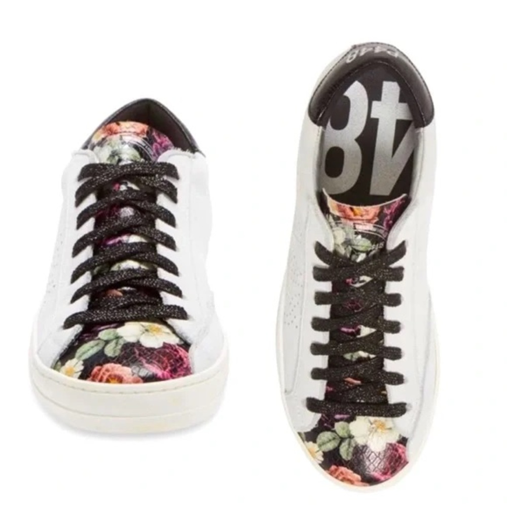 P448 John Embellished Floral Print Low Top Grey Sneakers